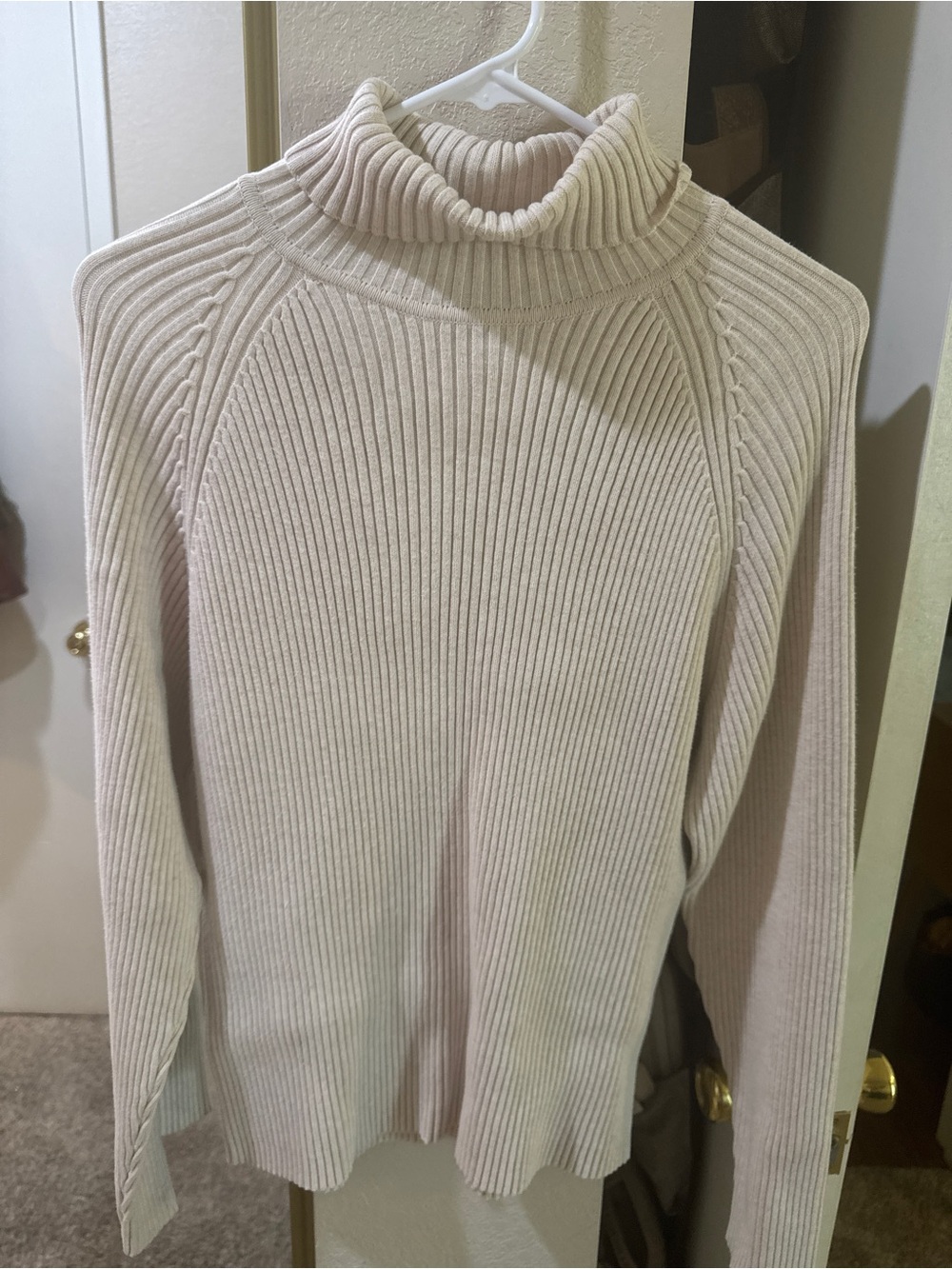 Vintage Jeanne Pierre Neutral Cream Ribbed Turtleneck Sweater - Women